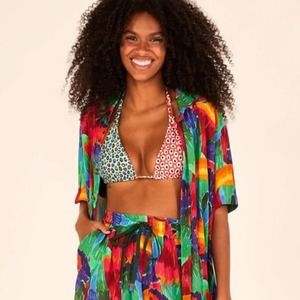 NWT Farm Rio Leopard Patch Bikini Top XS